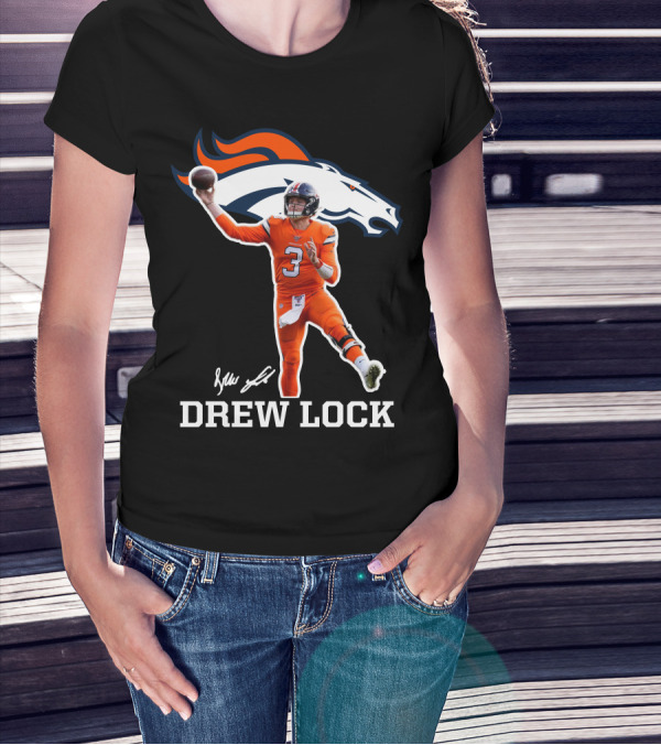 Drew Lock Denver Broncos Quarterback Signature NFL Football T-Shirt