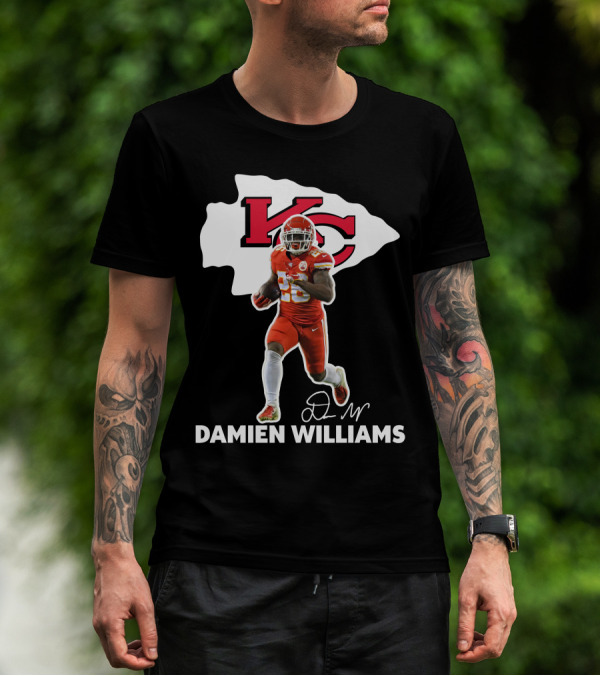 Kansas City Chiefs Damien Williams Football Player Action Signature T-Shirt