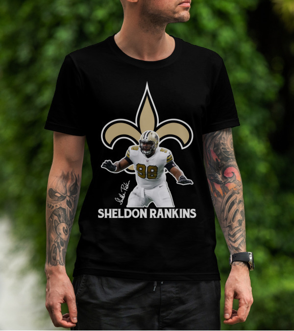 Sheldon Rankins New Orleans Saints Fleur-de-Lis Number 98 T-Shirt