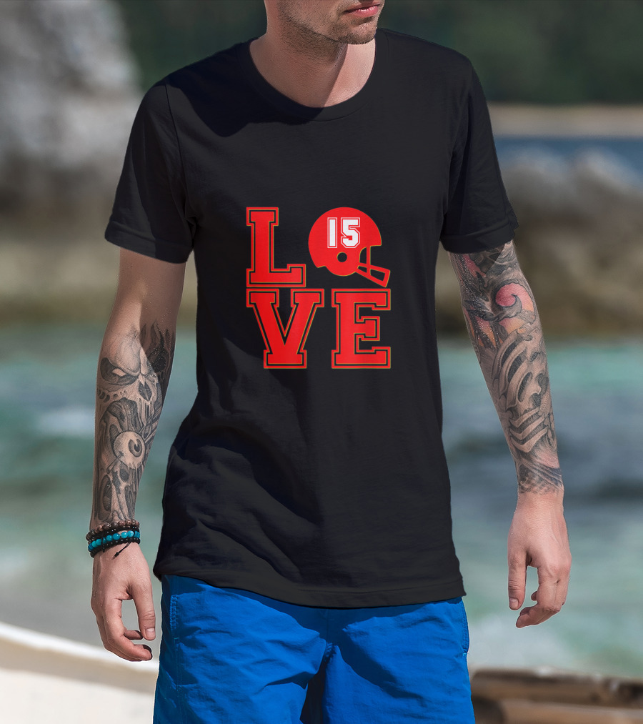 Love 15 Red Football Helmet Chiefs 4 T-Shirt