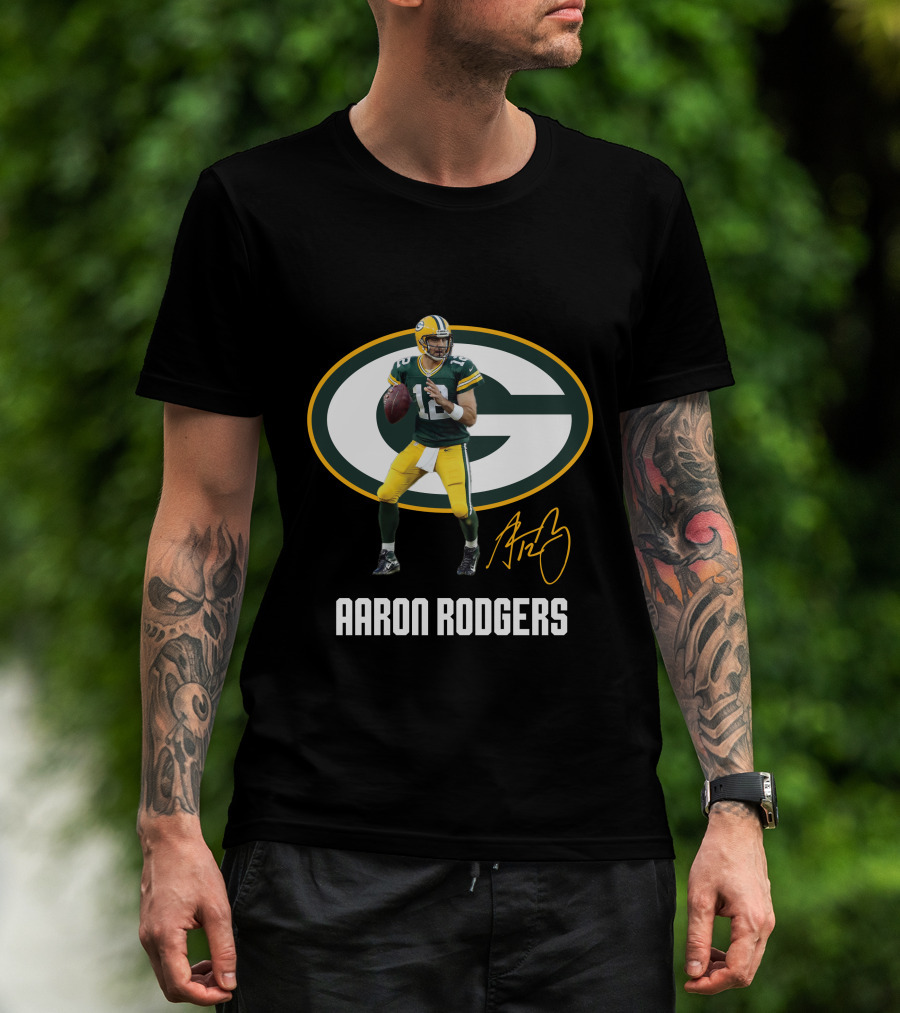Green Bay Packers Aaron Rodgers Signature Football T-Shirt