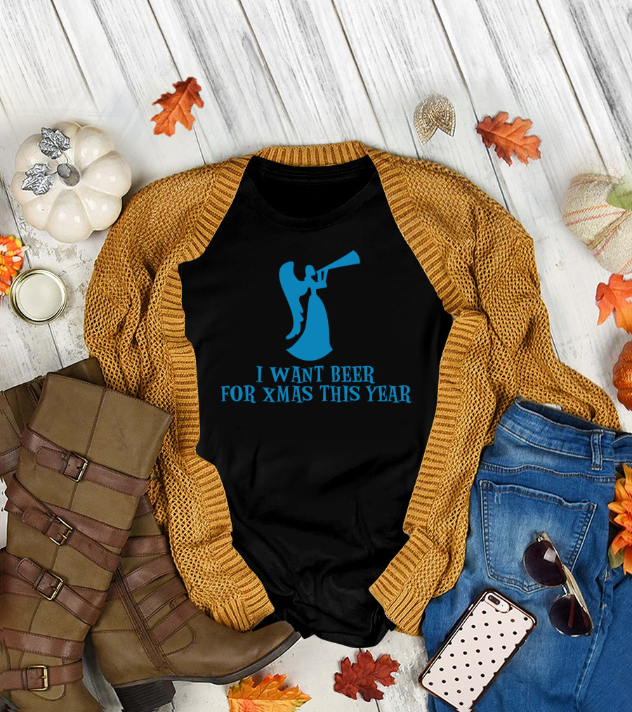 I Want Beer For Xmas This Year Angel Trumpet T-Shirt
