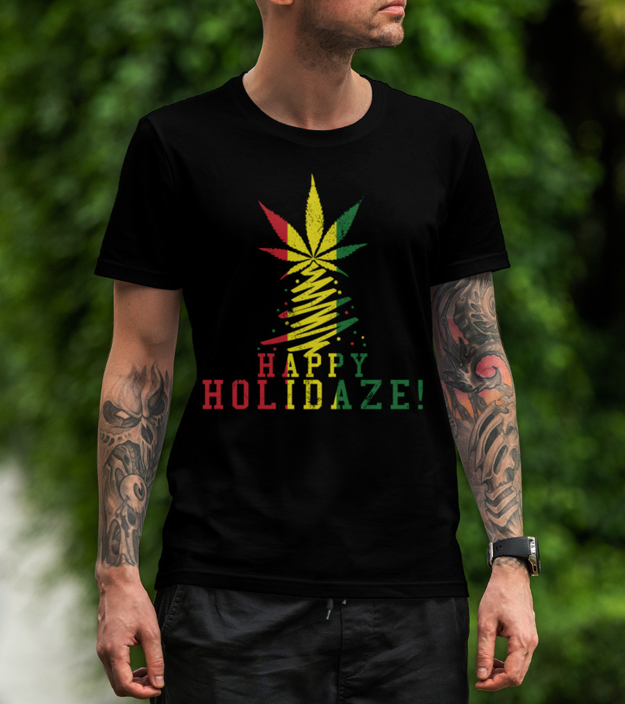 Happy Holidaze Cannabis Christmas Weed Stoner Rasta Leaf T-Shirt