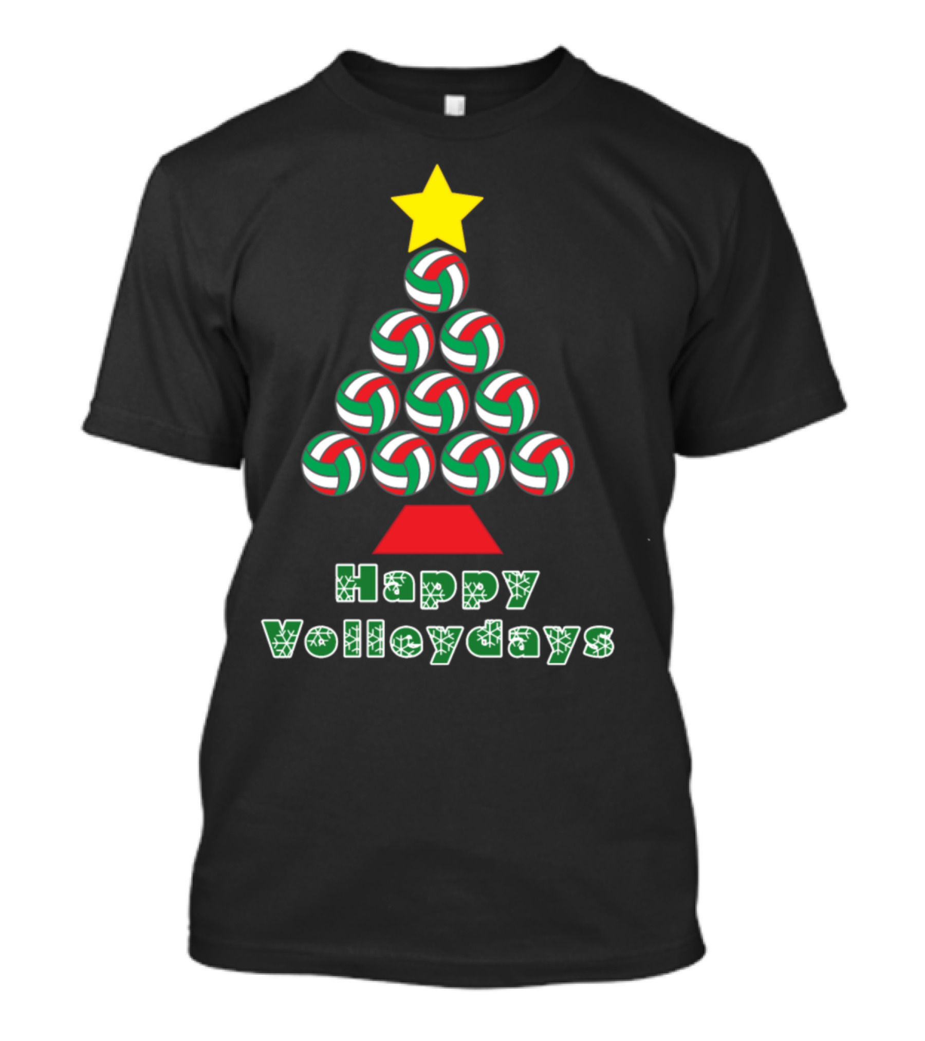 Happy Volleydays Volleyball Christmas Tree With Star And Festive Balls T-Shirt