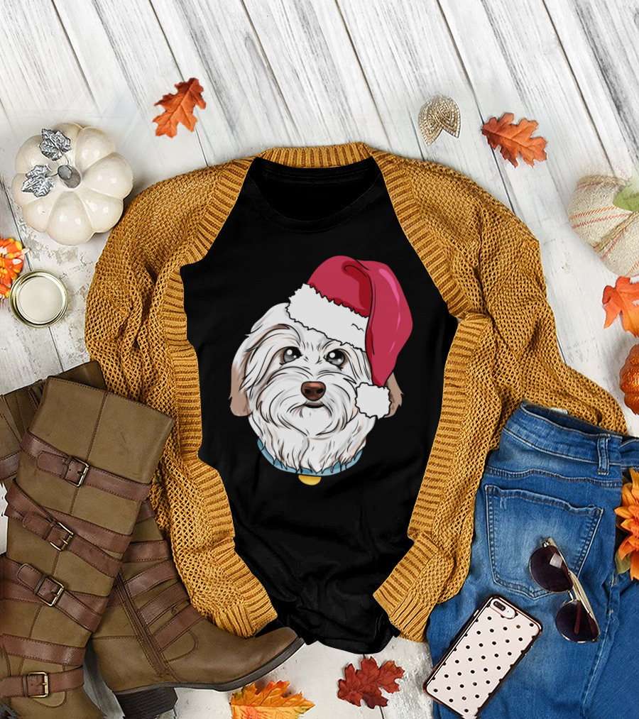 Havanese Dog Christmas Hat Present Maltese T-Shirt