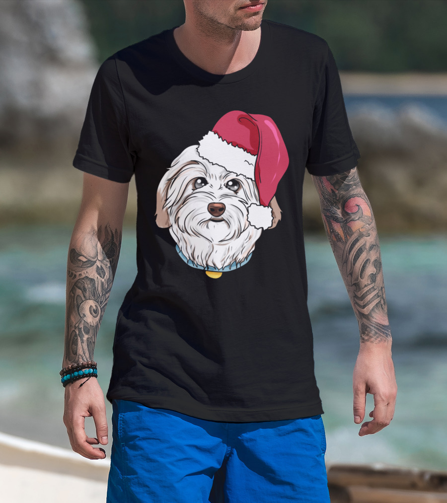 Havanese Dog Christmas Hat Present Maltese T-Shirt