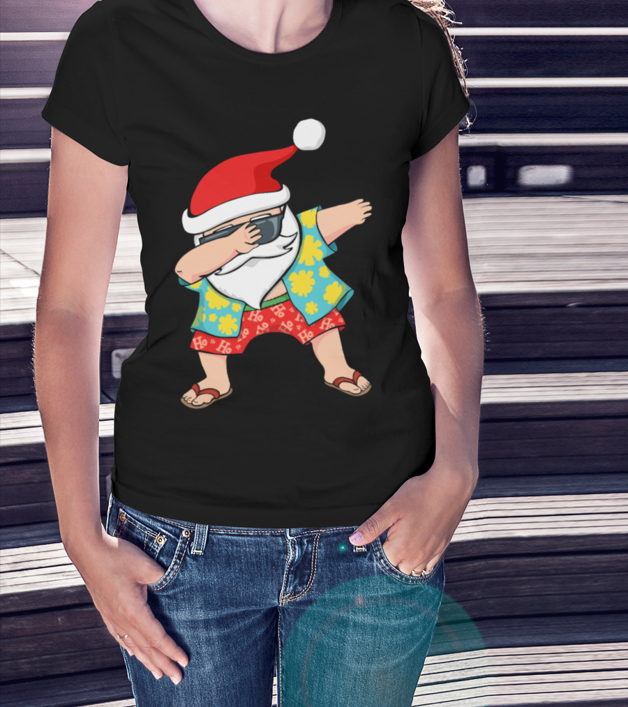 Ho Ho Ho Hawaiian Santa Dabbing In Tropical Attire T-Shirt