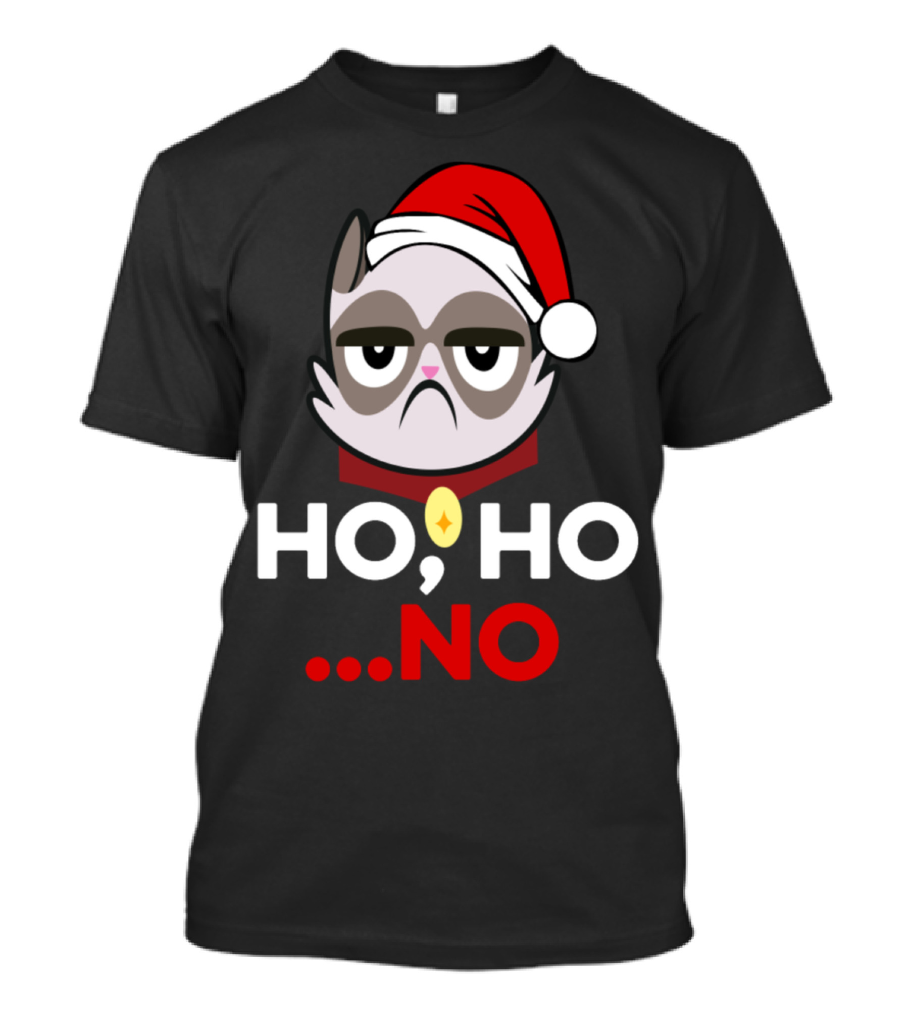 Ho Ho No Funny Grumpy Anti Christmas Cat With Santa Hat T-Shirt