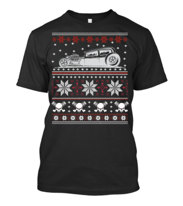 Hot Rods Christmas Skull Engine Snowflakes T-Shirt