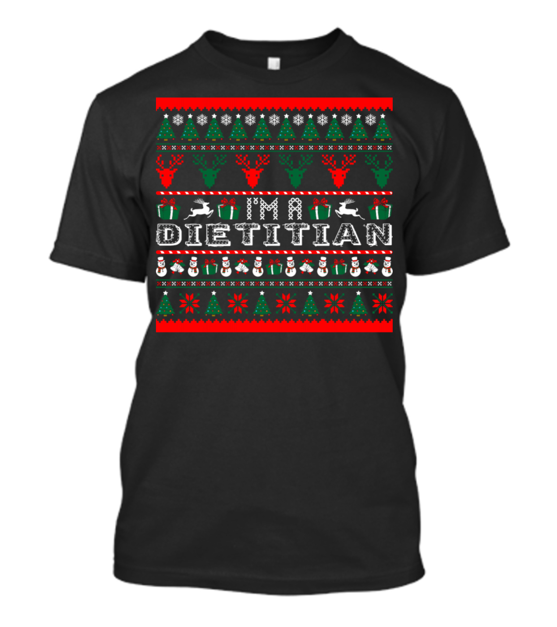 IMA Dietitian Christmas Ugly Sweater Snowmen Reindeer Trees T-Shirt