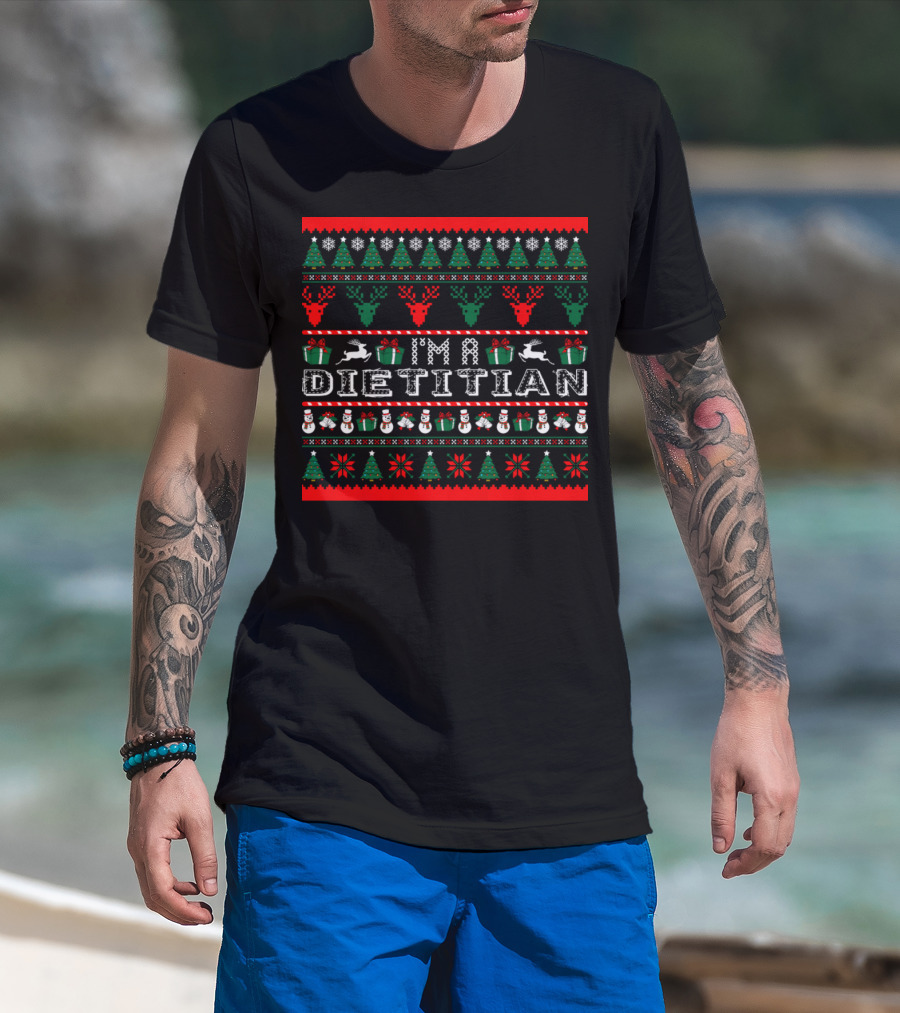 IMA Dietitian Christmas Ugly Sweater Snowmen Reindeer Trees T-Shirt