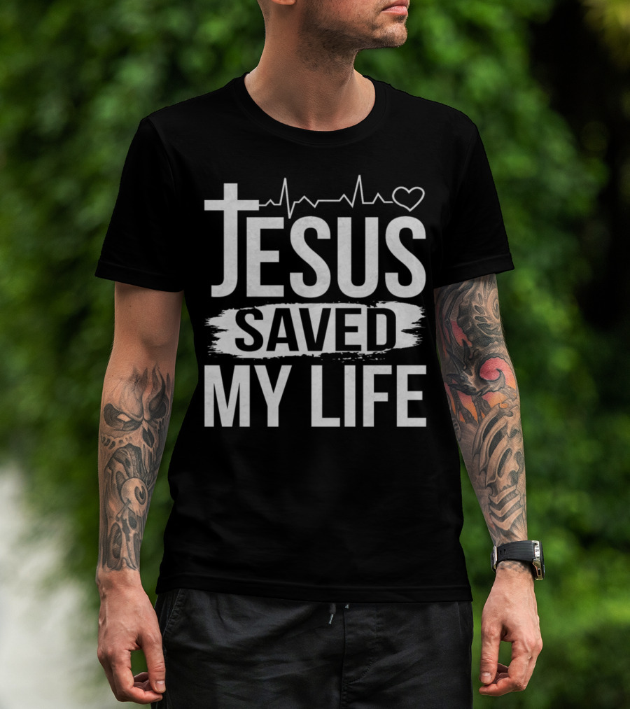 Jesus Saved My Life Heartbeat Cross T-Shirt