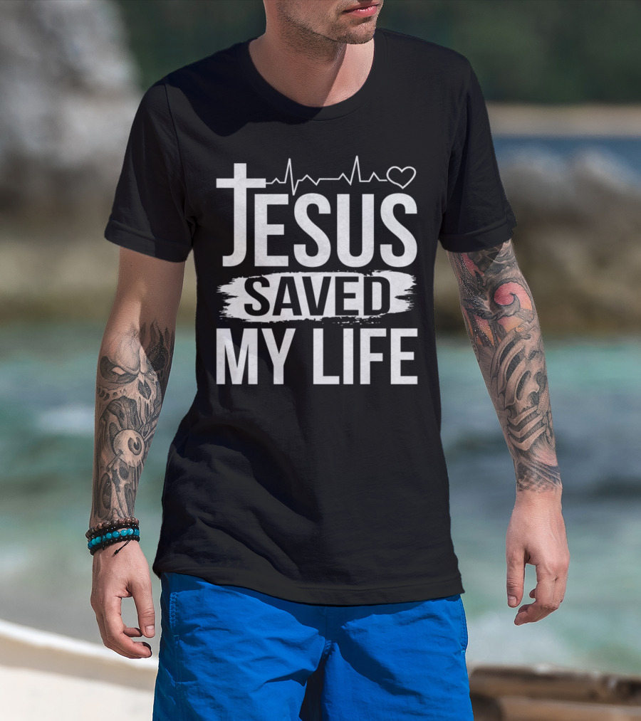 Jesus Saved My Life Heartbeat Cross T-Shirt