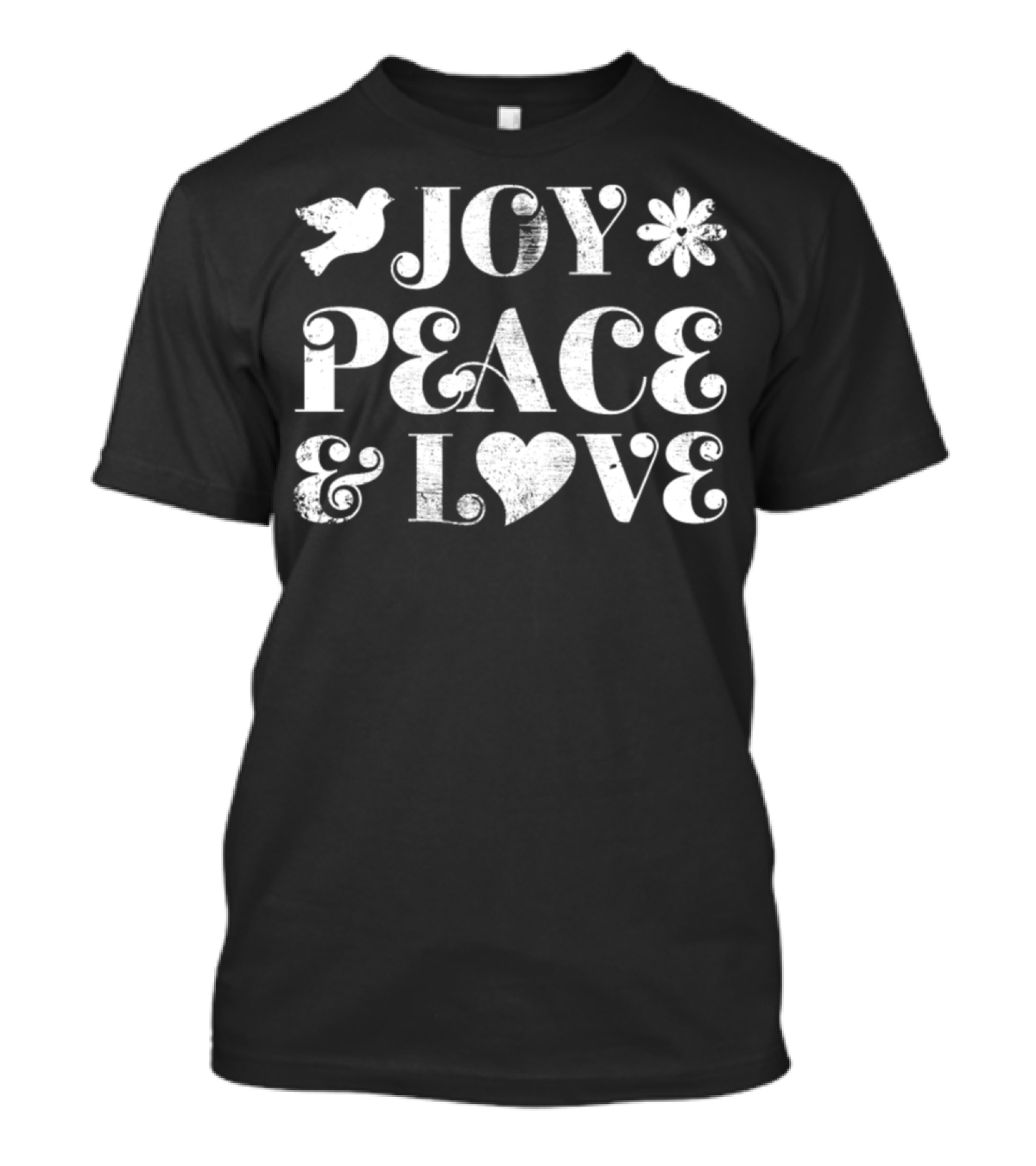 Joy Peace And Love Dove Flower Heart T-Shirt