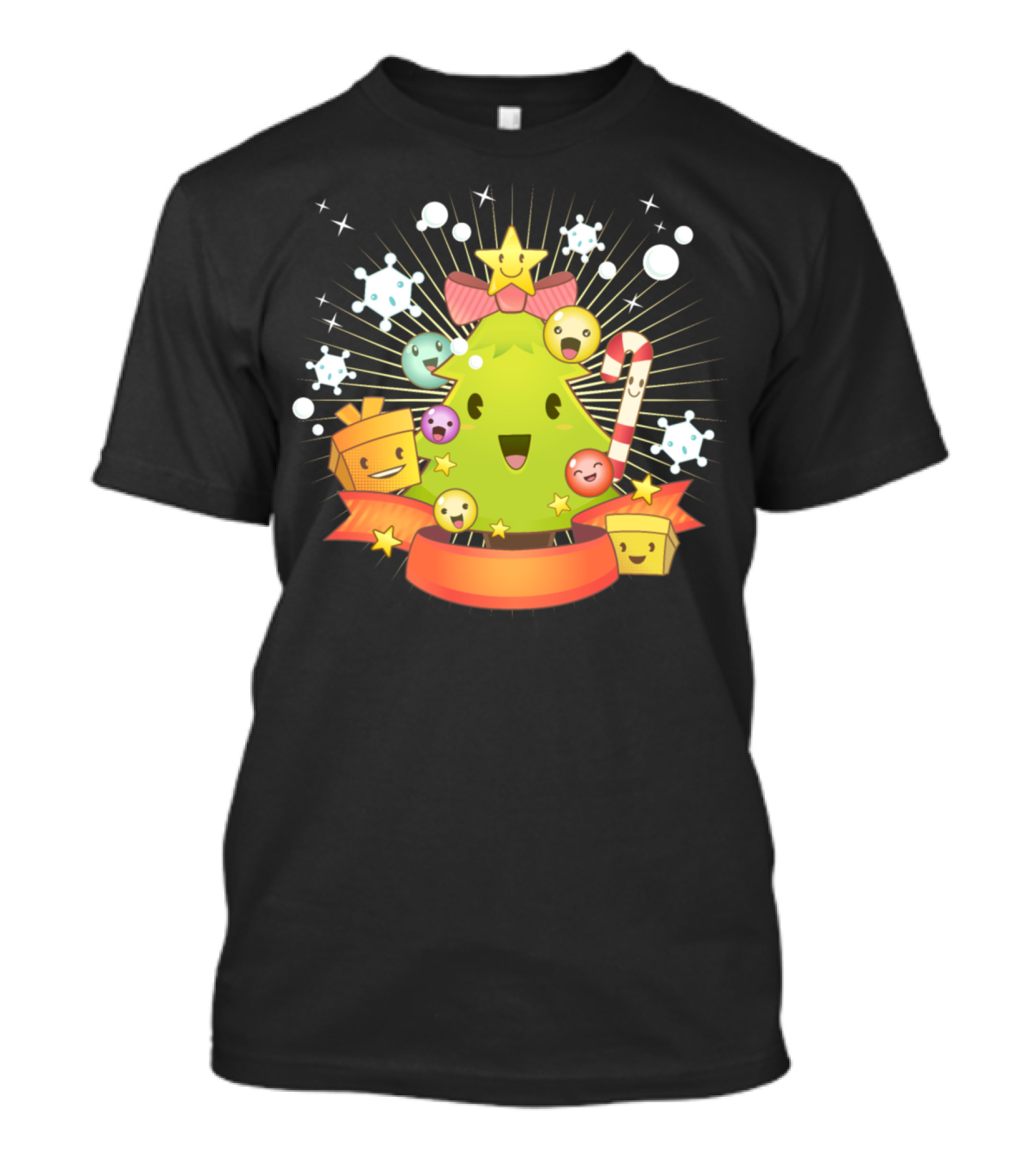 Kawaii Christmas Tree With Smiling Faces And Candy Cane T-Shirt