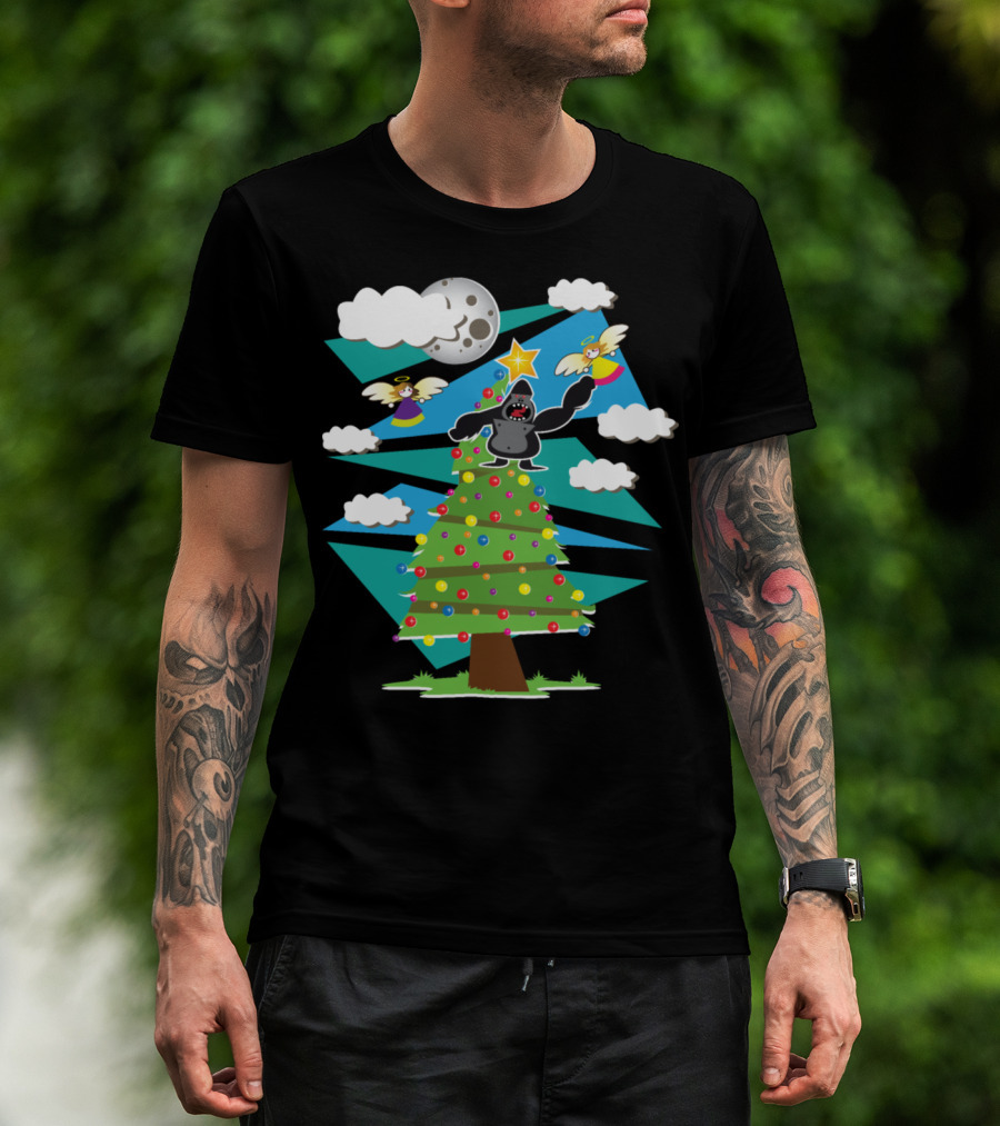 King Kong Christmas Tree With Angels And Moon T-Shirt