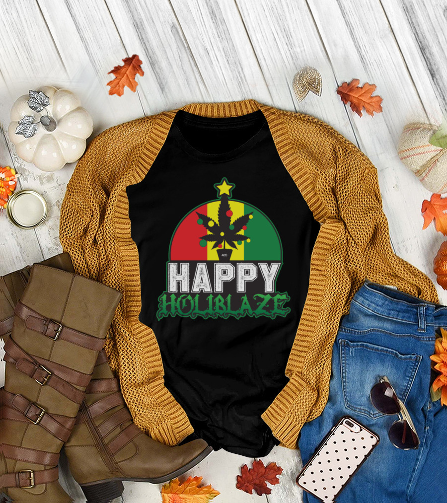 Happy Holiblaze Santa Marijuana Weed Snowman 420 T-Shirt