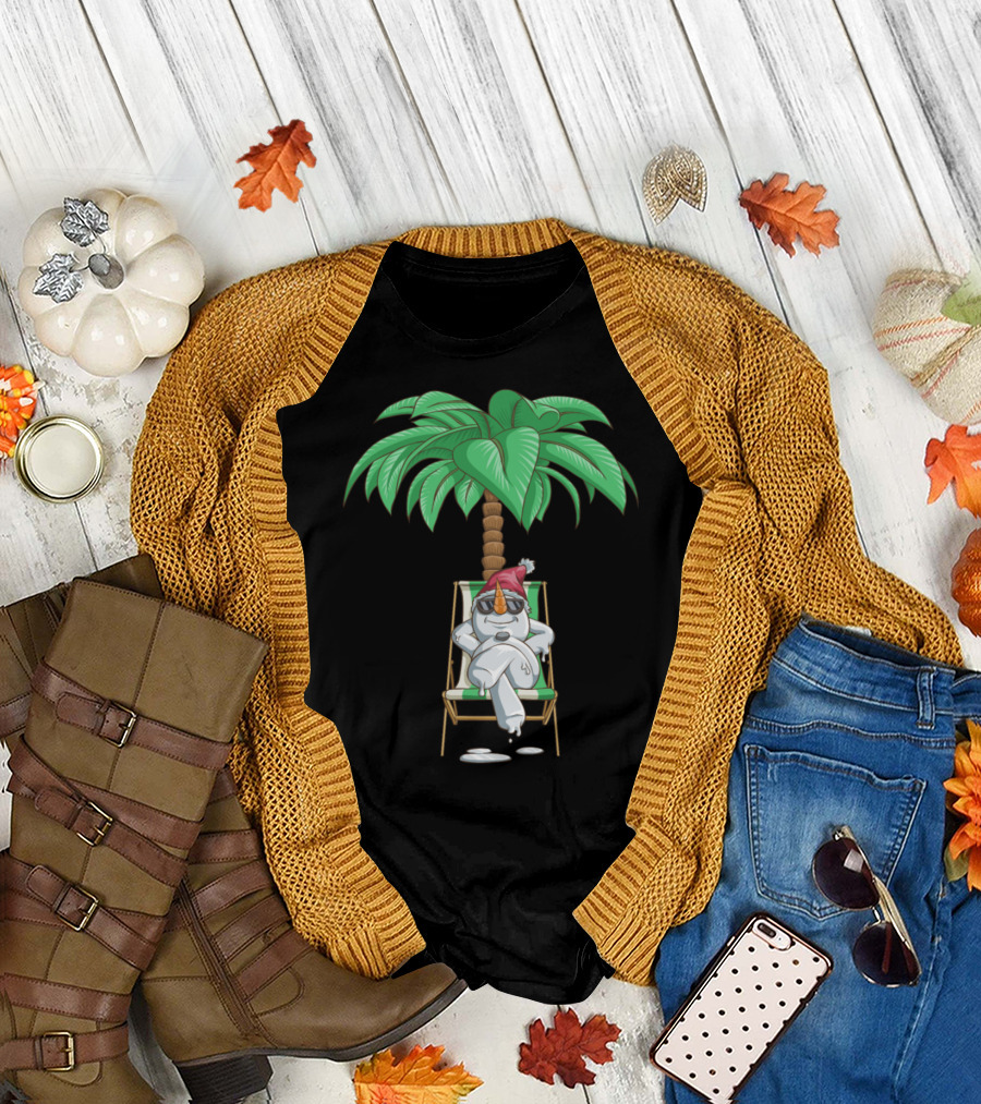 Snowman Relaxing under Palm Tree for Christmas in July T-Shirt