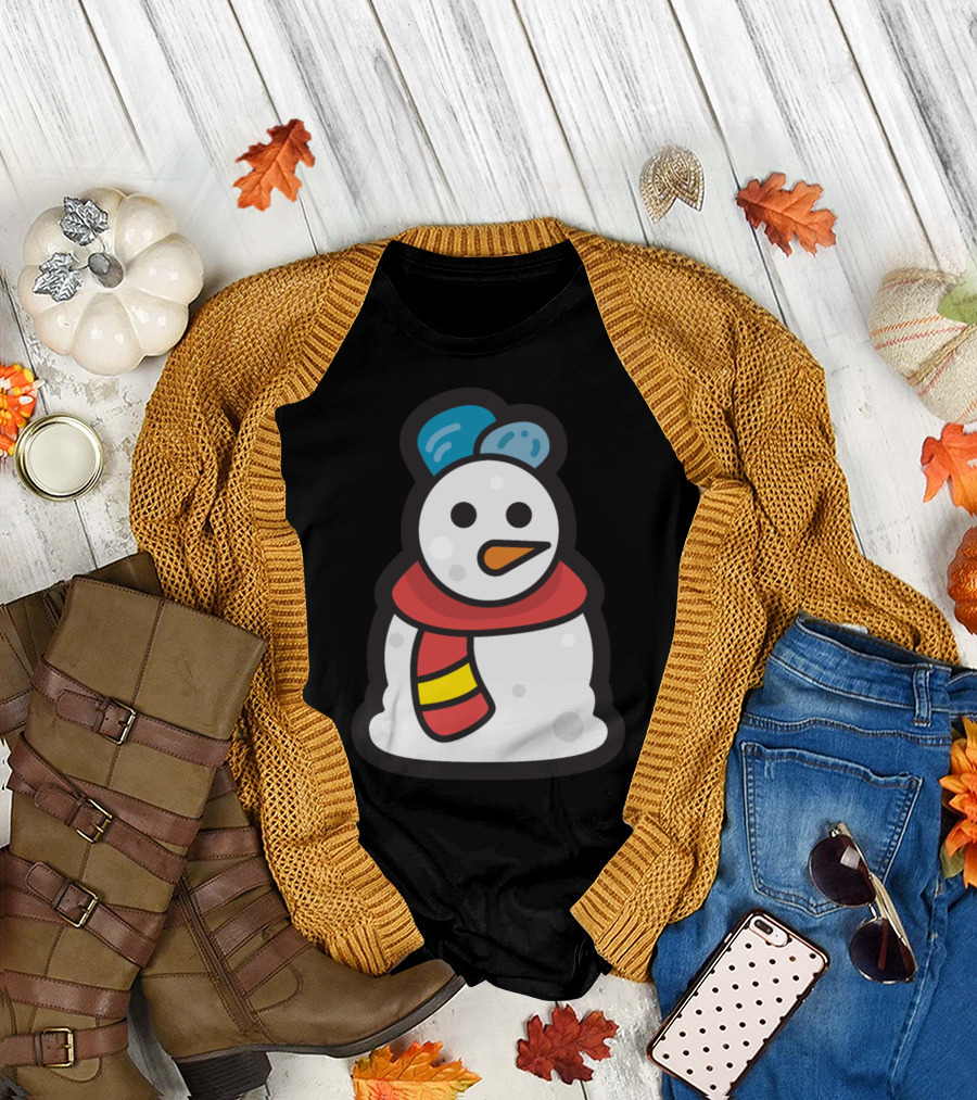 Snowman in Red Scarf and Blue Hat Merry Christmas Snowman T-Shirt
