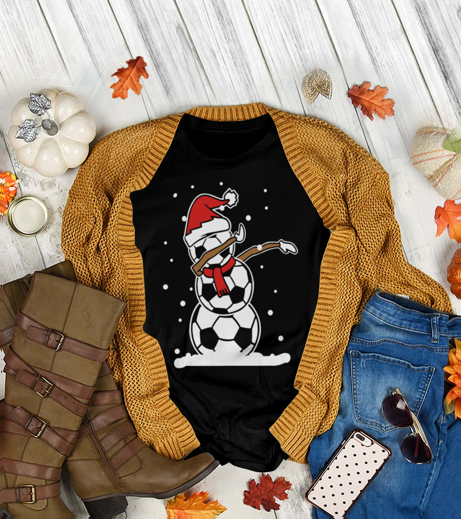 Snowman Santa Hat Dabbing Soccer Balls T-Shirt