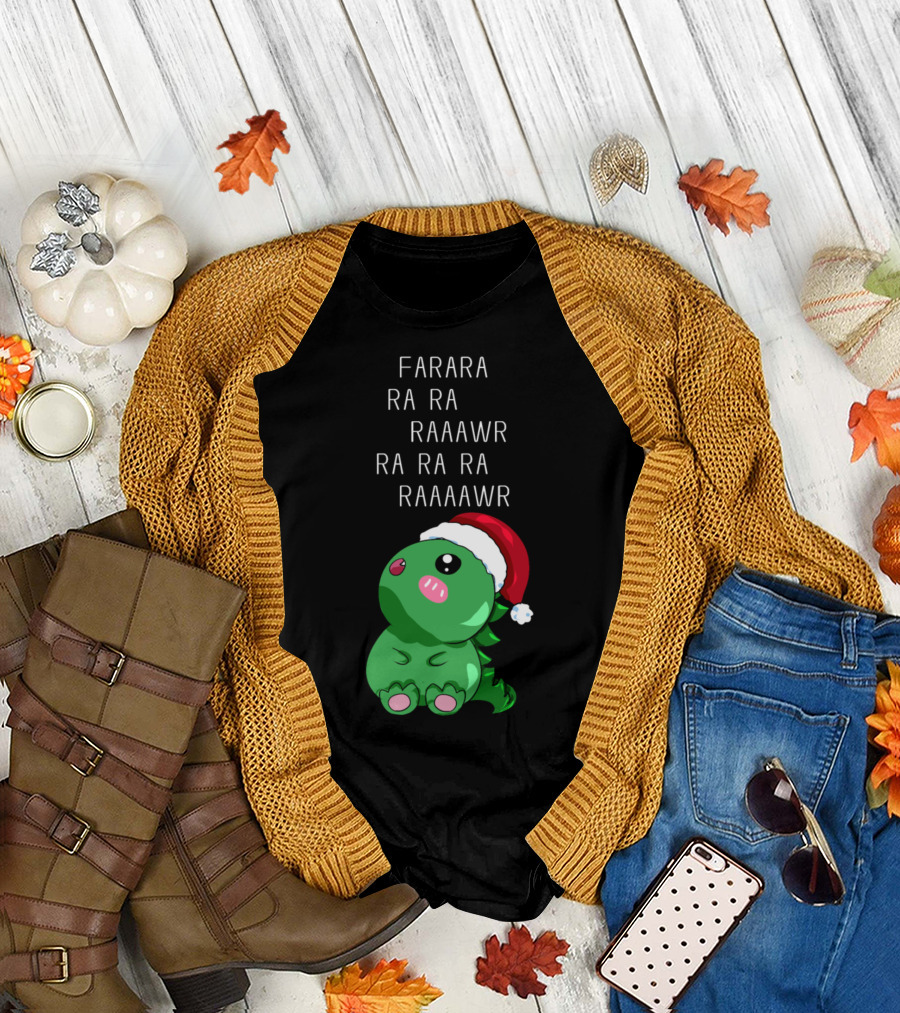 Farara Ra Ra Raaawr Dino Dinosaur Santa T-Shirt