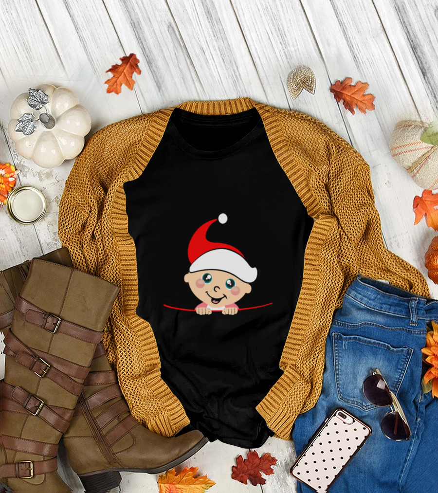 Baby's First Christmas On The Inside Maternity Belly Santa Hat T-Shirt