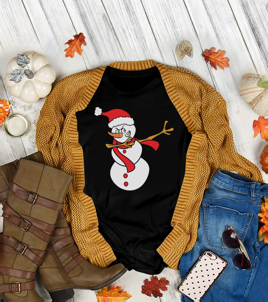 Funny Cute Snowman Dab Santa Hat Winter Snow T-Shirt