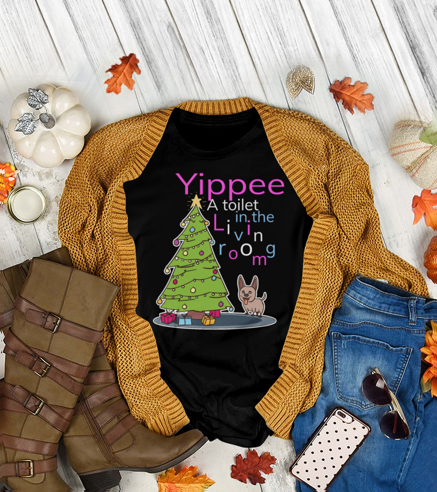 Yippee A Toilet in the Living Room Funny Dog Christmas Tree T-Shirt