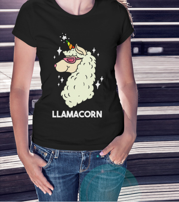 Funny Llamacorn Unicorn Alpaca Lama With Rainbow Horn And Sunglasses T-Shirt
