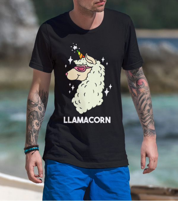 Funny Llamacorn Unicorn Alpaca Lama With Rainbow Horn And Sunglasses T-Shirt