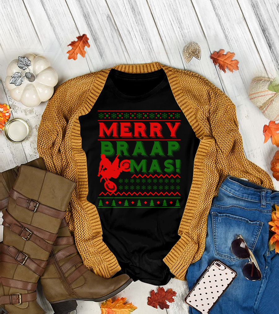 Merry Braapmas Funny Motocross Christmas Dirt Bike Biker T-Shirt