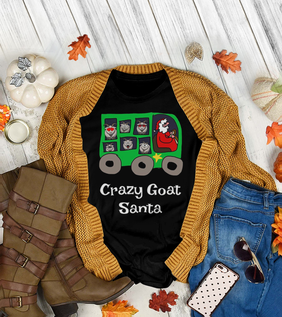 Crazy Goat Santa on Holiday Bus with Funny Goats T-Shirt