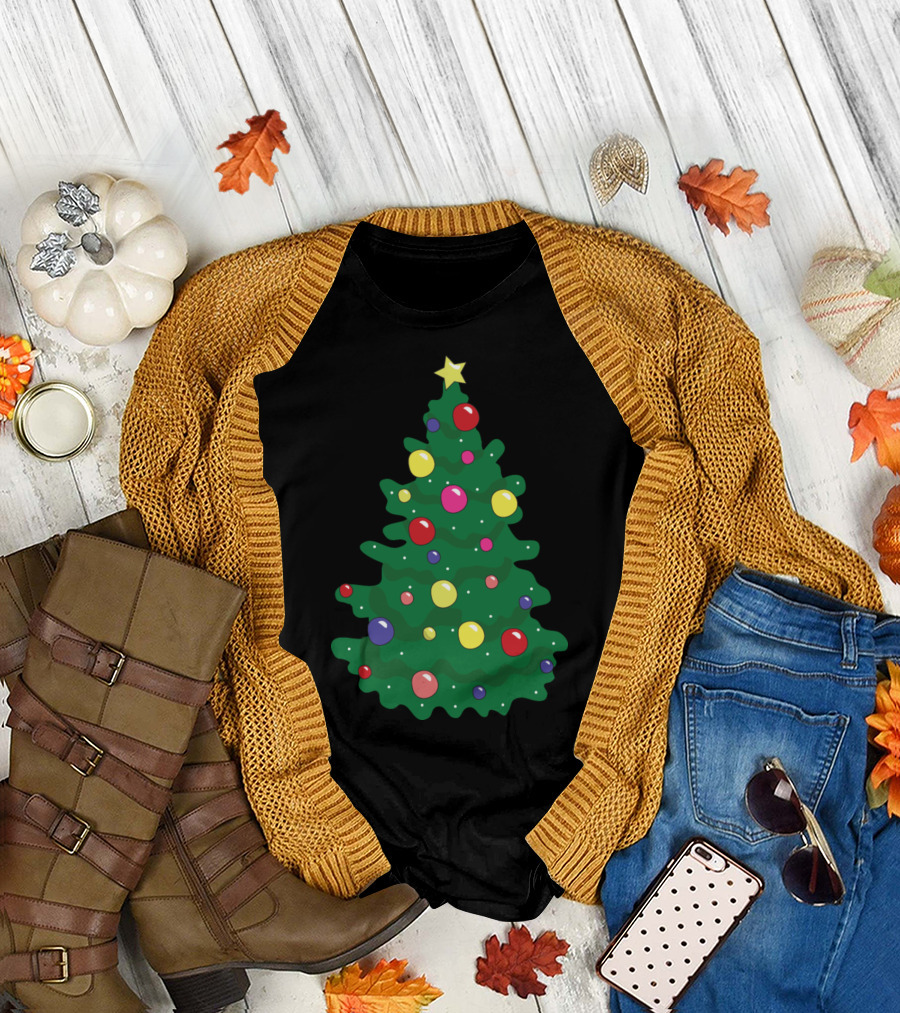 Christmas Tree with Colorful Baubles Star Topper T-Shirt