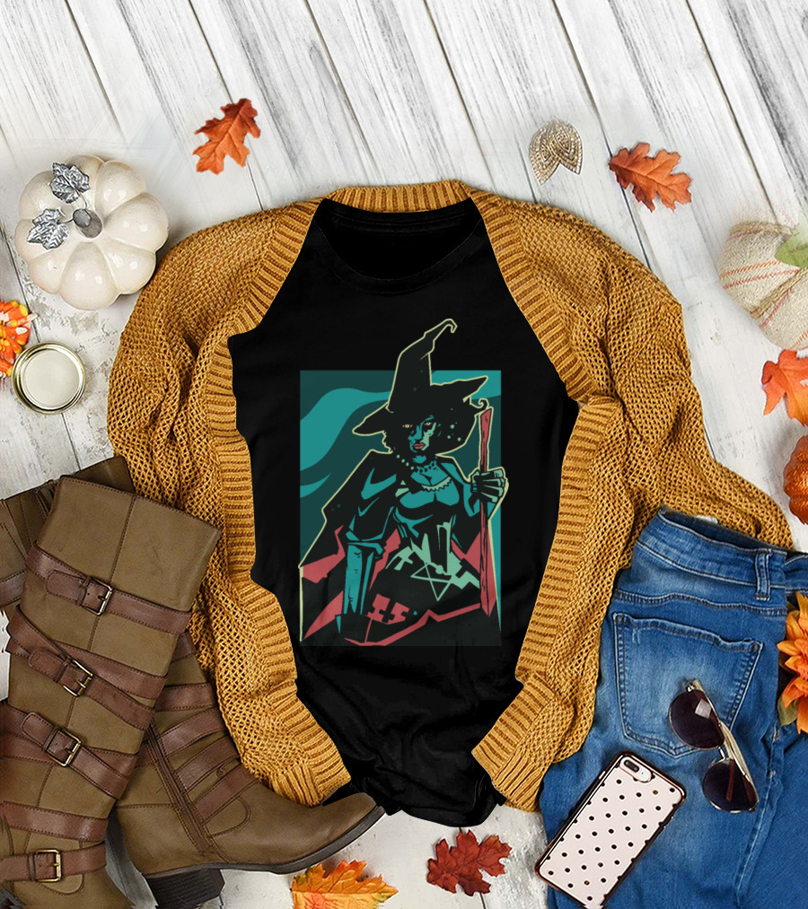 Dark Witch with Hat and Staff T-Shirt