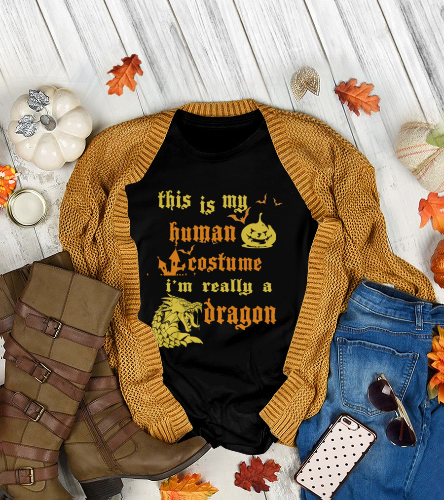 This Is My Human Costume I'm Really a Dragon Halloween Pumpkin T-Shirt