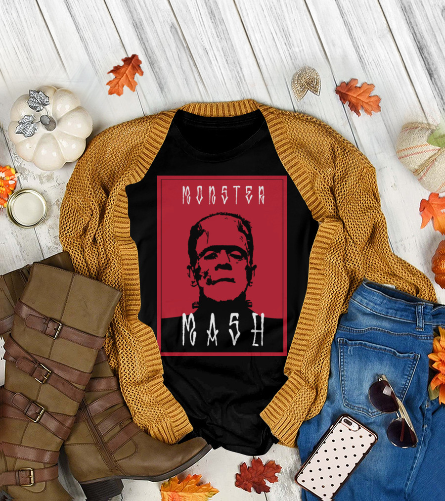 Frankenstein Monster Mash Vintage Horror Icon Text T-Shirt