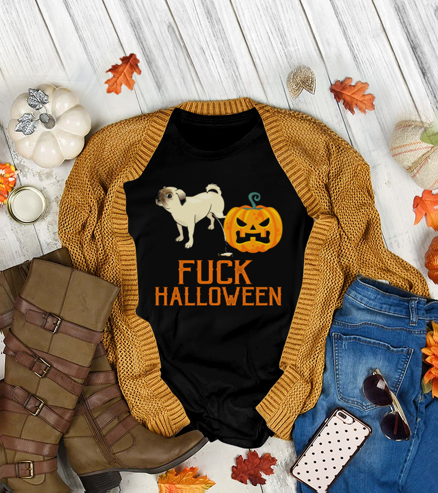 Halloween Nerves Anti Carnival Dog Pug Pumpkin Disrespect T-Shirt