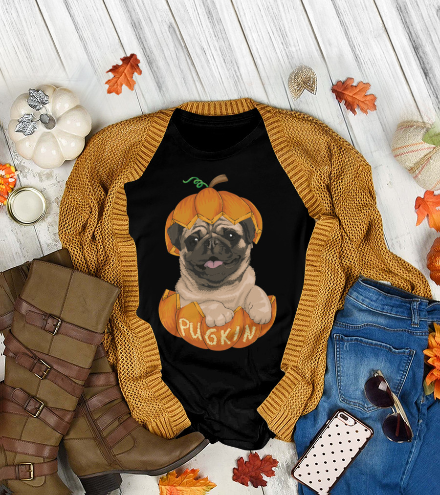 Pug Pumpkin Halloween Pugkin Pug Inside Carved Pumpkin T-Shirt