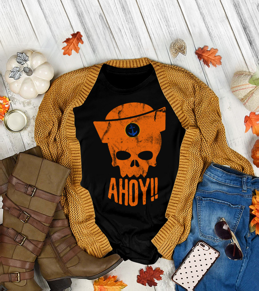 Ahoy Pirate Skull Sailor Hat Anchor T-Shirt