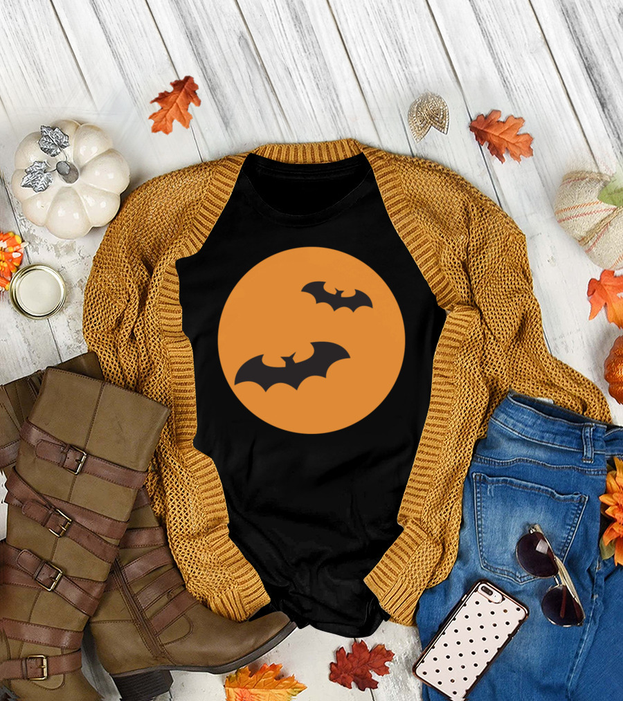 Bats Flying Across Orange Moon T-Shirt