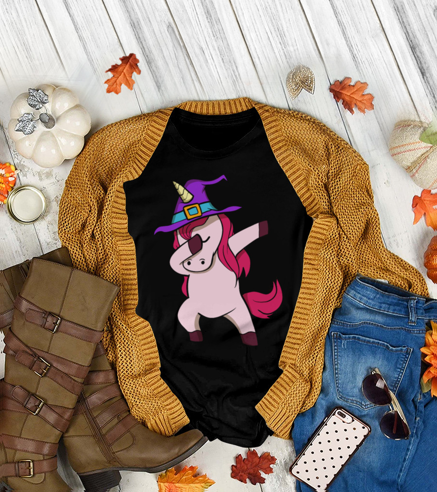 Dabbing Unicorn Witch Halloween Animals T-Shirt
