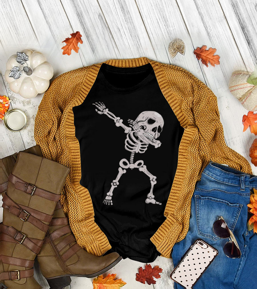 Dabbing Skeleton Skull Scary Halloween T-Shirt