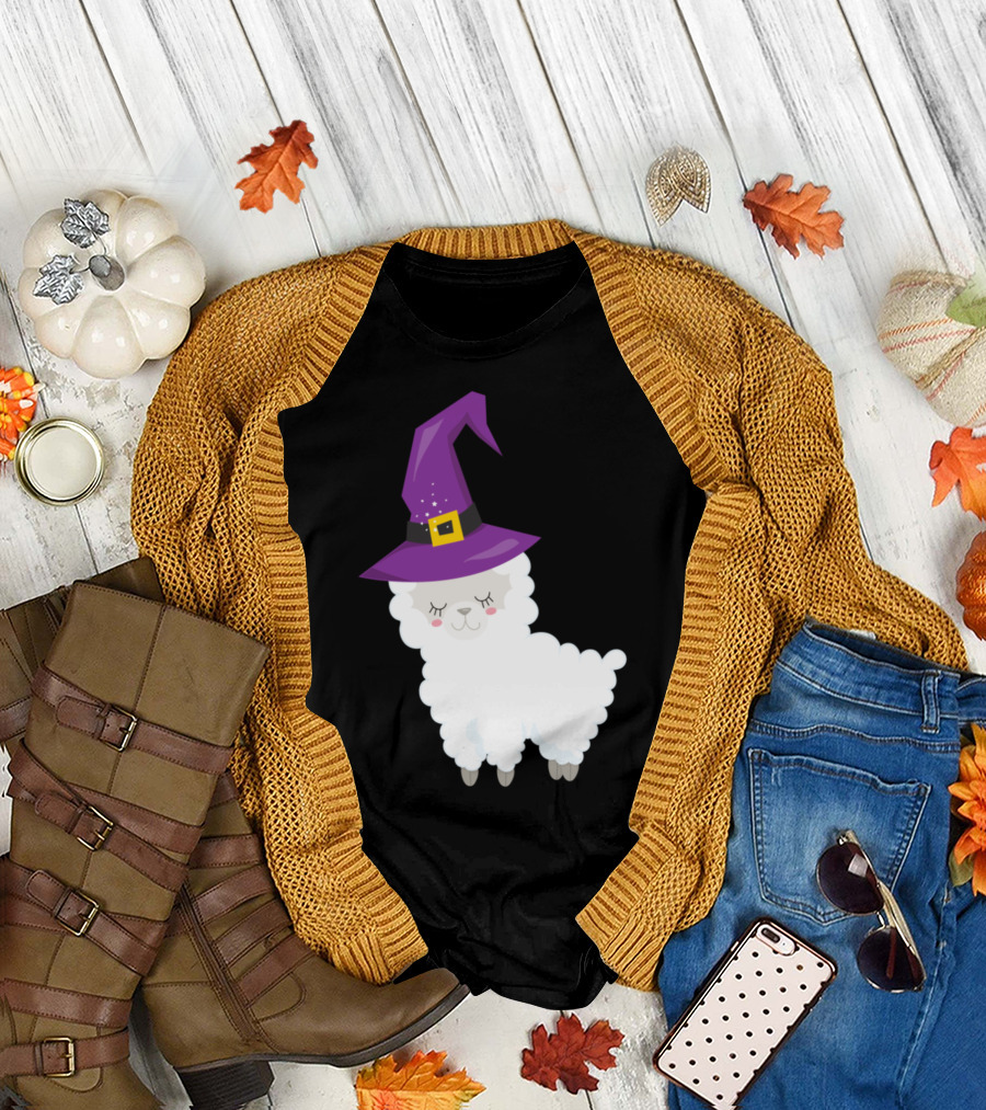 Halloween Sheep Witch with Purple Hat and Spooky Charm T-Shirt