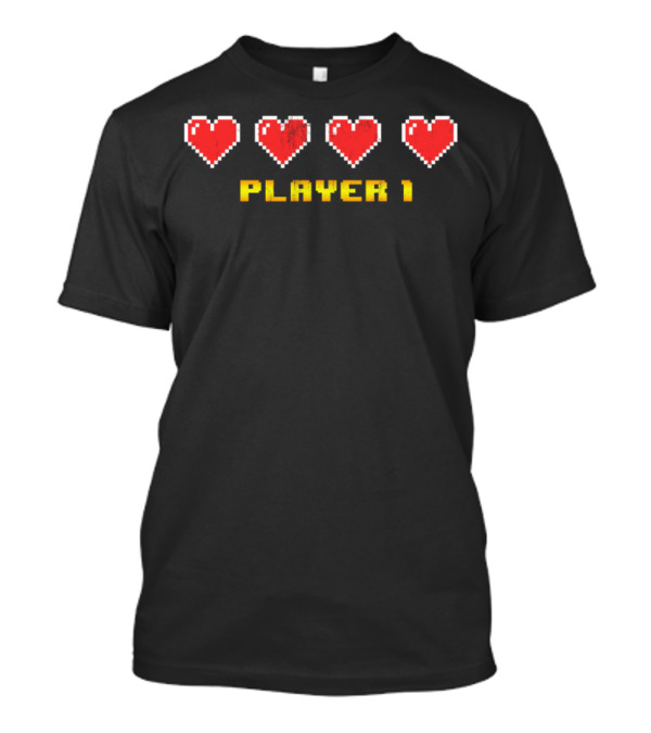 Player 1 Four Pixel Hearts Vintage Video Game T-Shirt