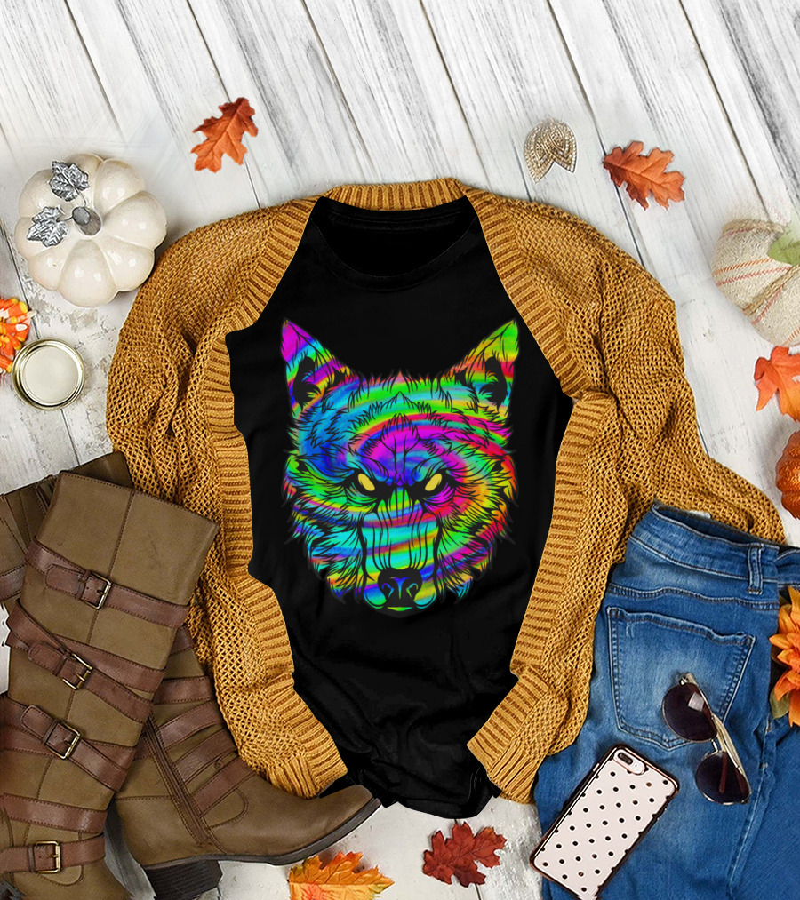 Psychedelic Rainbow Wolf Hallucinations Trance T-Shirt