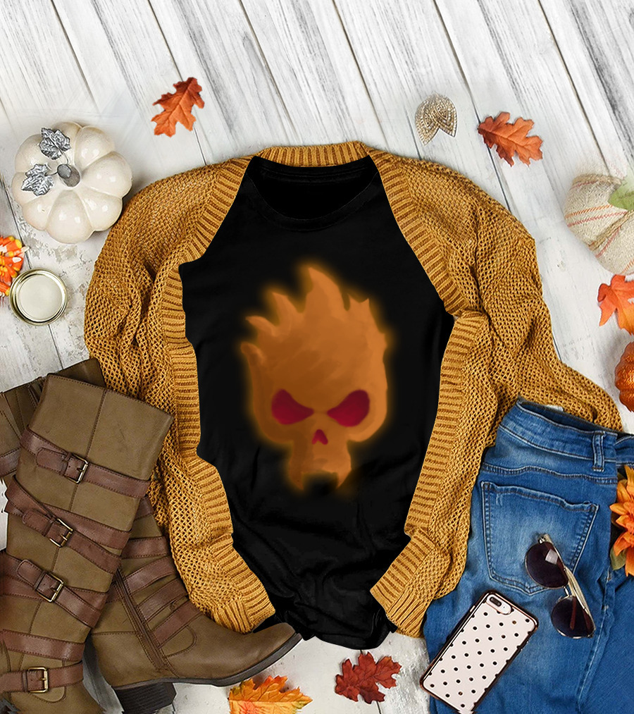 Pumpkin Fire Skull Ghost Table T-Shirt