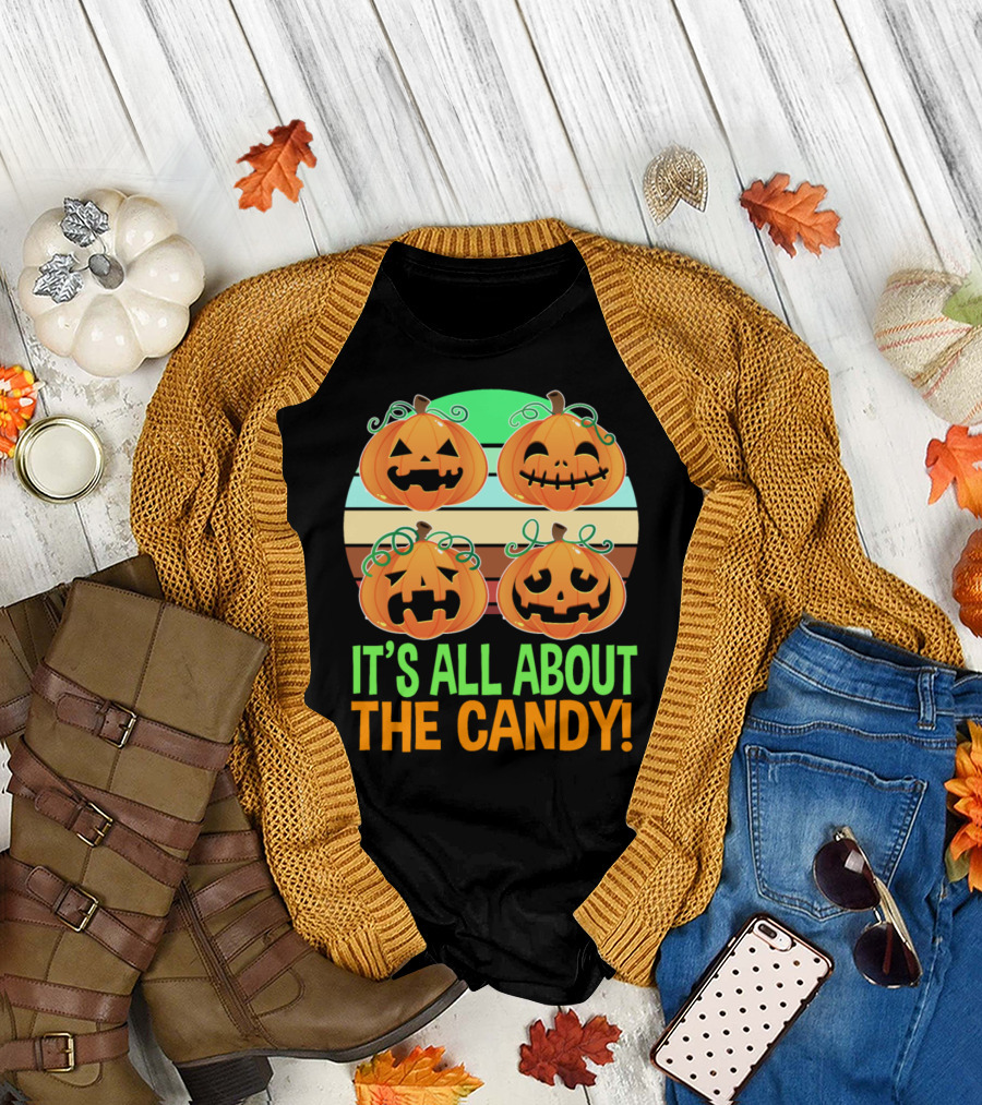 It's All About The Candy Pumpkin Retro Style Jack-O'-Lanterns T-Shirt