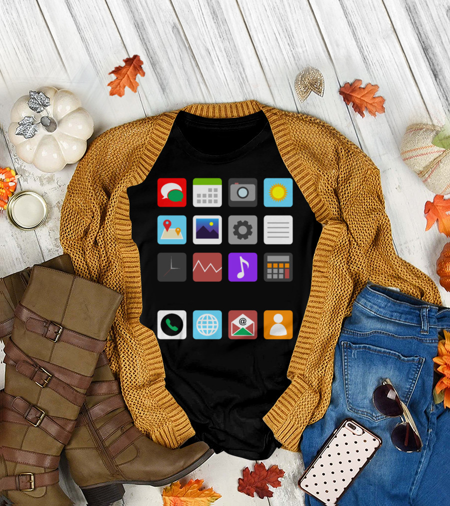 Smartphone Party Costume Lazy Phone Icons Calendar Camera Sun Map Music Email T-Shirt