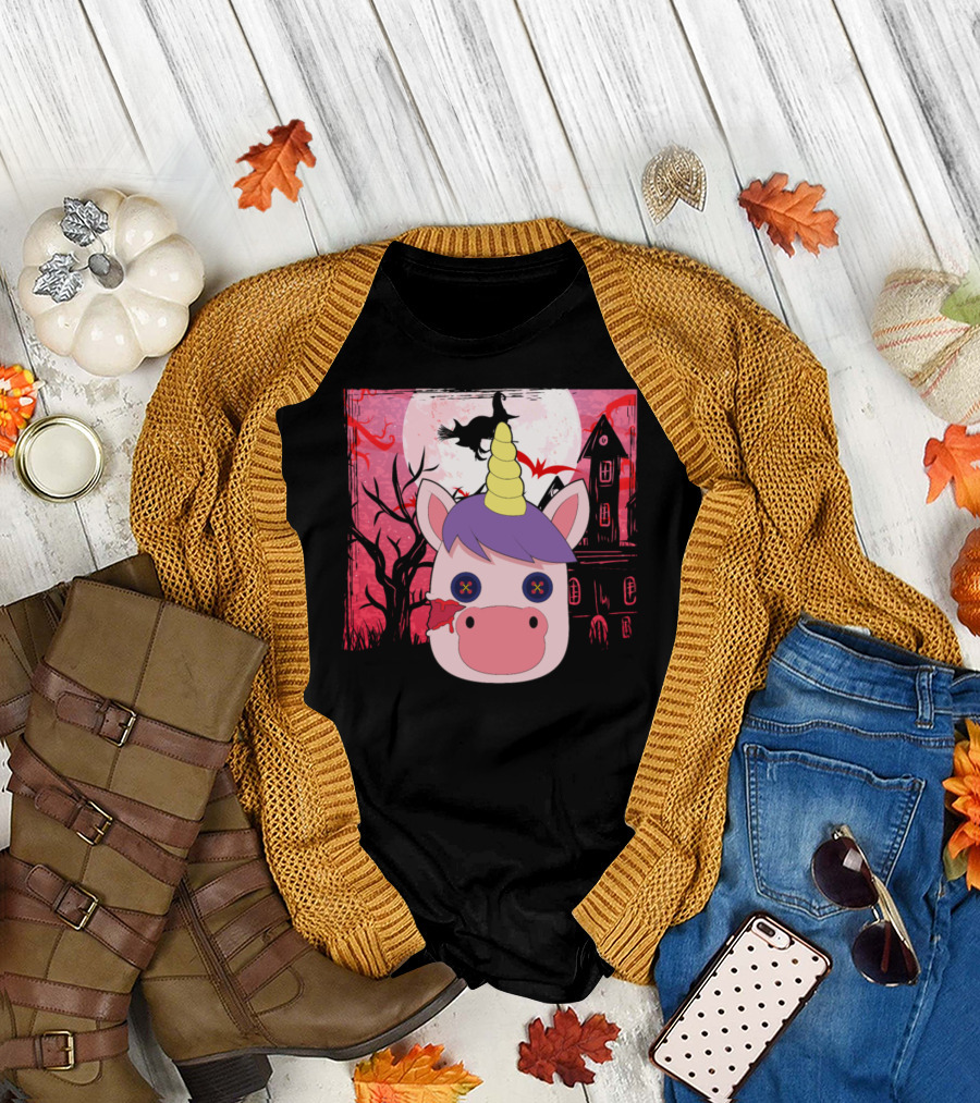Unicorn Halloween Animals Haunted House Night T-Shirt