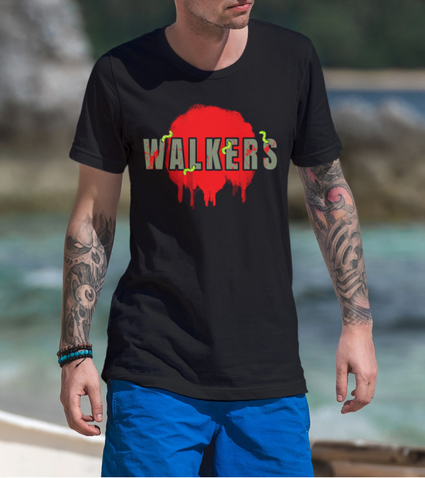 WALKERS Zombie Horror Dripping Red Blood And Green Worms T-Shirt
